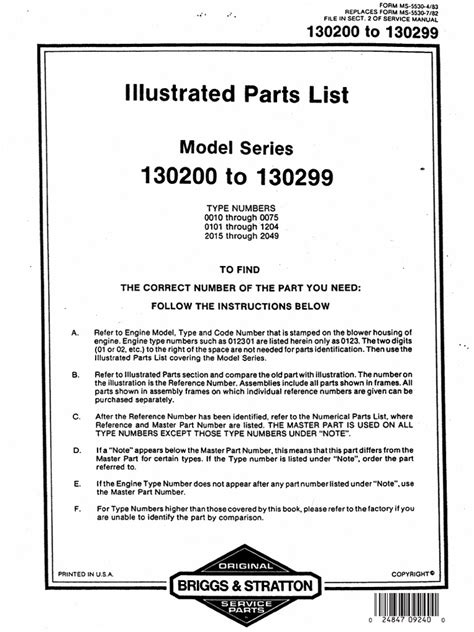 Briggs And Stratton Engine Specifications 130200 Ms5530 0483 Pdf Business