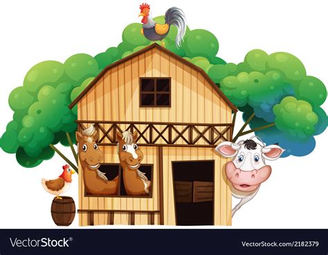 A Farmhouse With Animals Royalty Free Vector Image