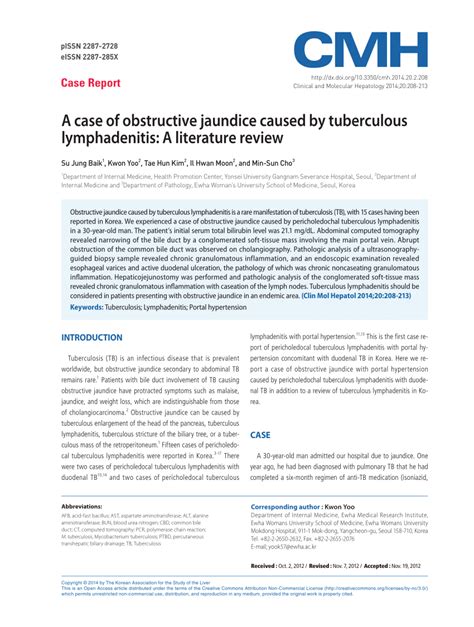 Pdf A Case Of Obstructive Jaundice Caused By Tuberculous