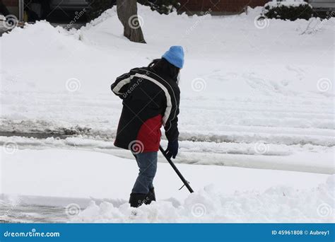 Lady Shoveling Snow From Driveway Stock Photo Image 45961808