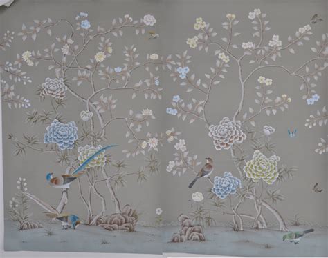 Hand Painted Chinoiserie Wallpapersilver Grey Silk Etsy