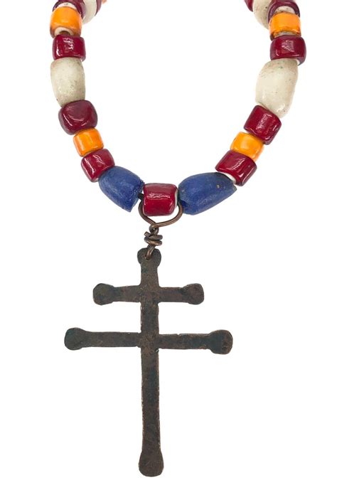 Lot Vintage Isleta Pueblo Dragonfly Copper Cross Glass Bead Pendant