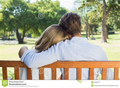 Affectionate Couple Relaxing On Park Bench Together Stock Image Image Of Nature Grass 40688737