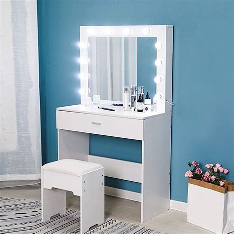 White Vanity Set With Lights Loft Beds For Small Spaces