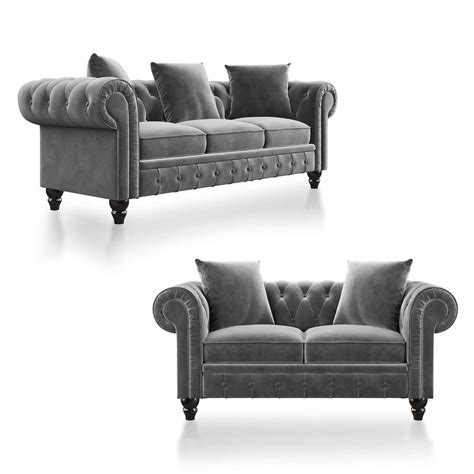 Buy Tufted Velvet Sofa Upholstered Rolled Arm Classic Chesterfield