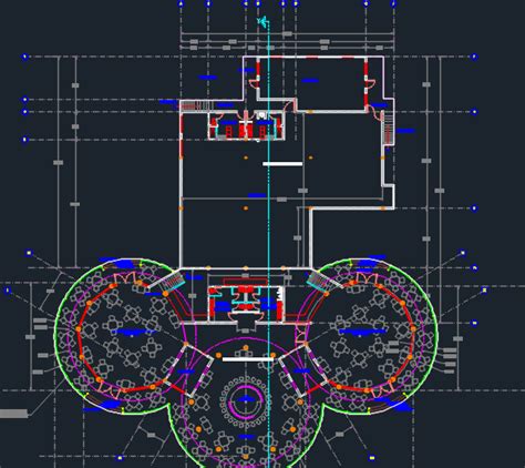 Restaurant With Circular Structures 2d Dwg Design Section For Autocad
