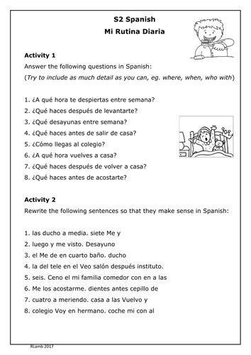 Spanish Daily Routine Worksheet Mi Rutina Teaching Resources