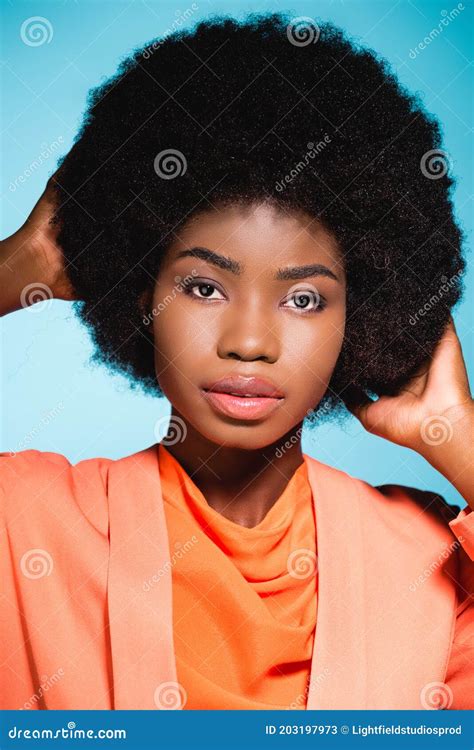 African American Woman In Orange Stylish Stock Image Image Of Studio