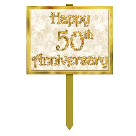 Pack Of 6 Gold And Tan Brown Happy 50th Anniversary Yard Sign