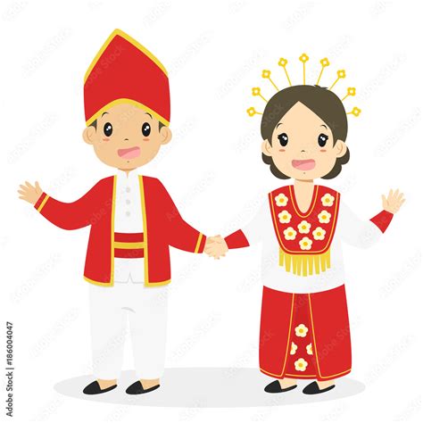 Happy Boy And Girl Wearing Maluku Traditional Dress And Holding Hands
