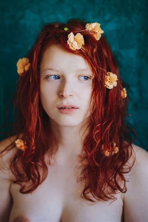 Portrait Of A Naked Redhead Girl With Flowers In Her Hair An Art Print By Kseniya Lokotko