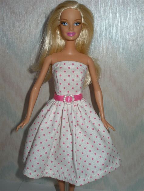 Handmade Barbie Doll Clothes White And Pink Dot Dress Pink Dot