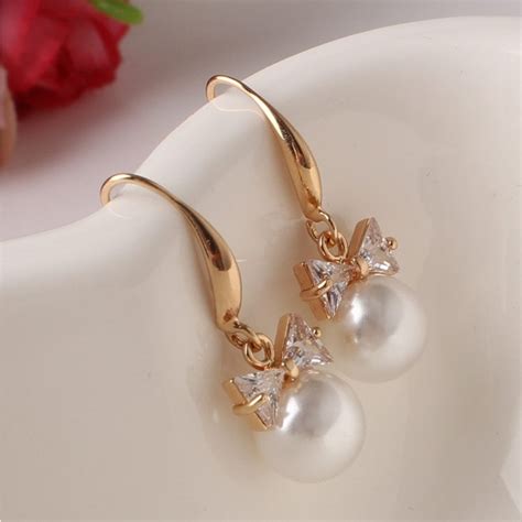 Aliexpress Buy Couqcy Crystal Heart Pearl Earrings Gold Stud
