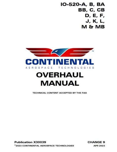 Continental Io 520 Overhaul Manual X30039 April 2023 Digital Book Pdf