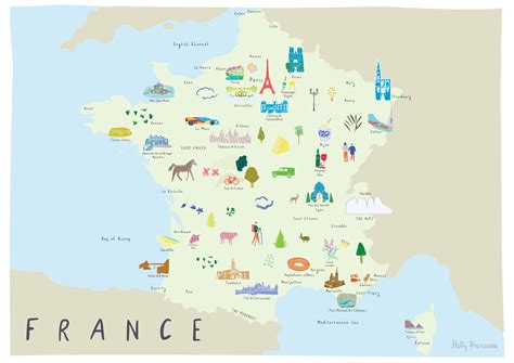 Illustrated Hand Drawn Map Of France By Uk Artist Holly Francesca