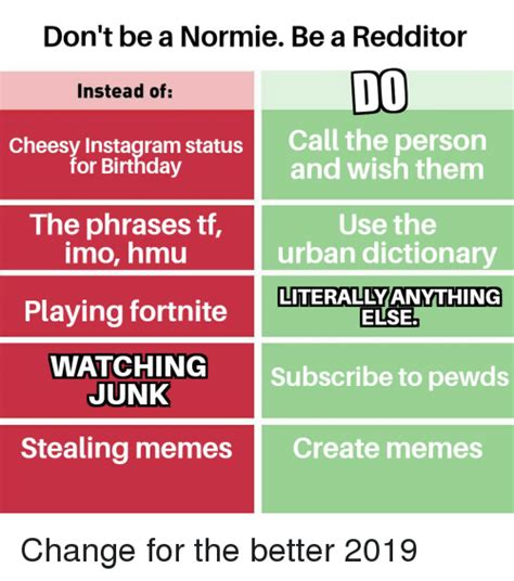 Dont Be A Normie Be A Redditor Do Instead Of Cheesy Instagram