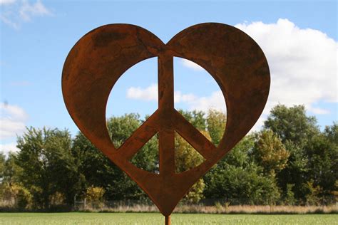Metal Heart Peace Sign Garden Stake Valentine Heart Heart Yard Sign