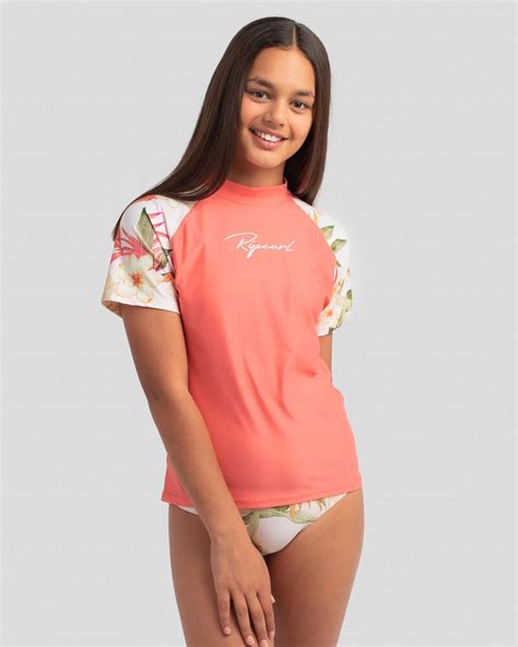 shop rip curl girls short sleeve rash vest in pink fast shipping and easy returns city beach