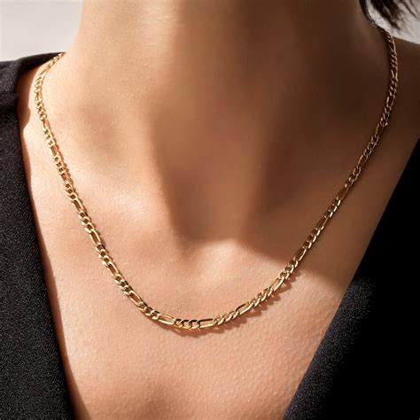 14k Solid Gold Figaro Chain Necklace Gold Chain Necklace Etsy