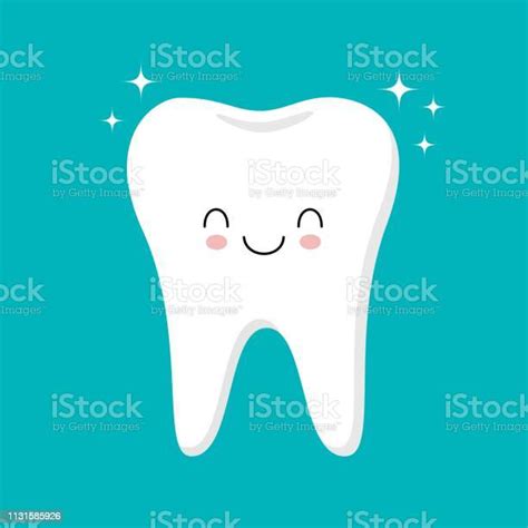 Cute Healthy Shiny Cartoon Tooth Character Childrens Dentistry Concept