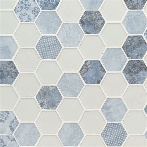 Vista Azul 12x12 Hexagon Matte Glass Mosaic Tile Floor Tiles Usa