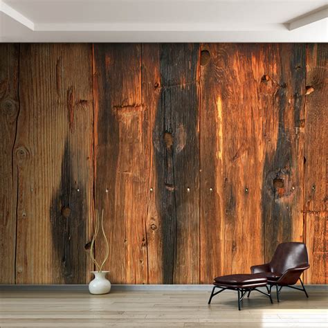 Burnt Rustic Barn Board Vertical Wood Tree Wall Mural