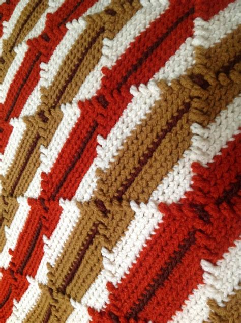 Crochet Afghan Blanket Navajo Brown Orange White By