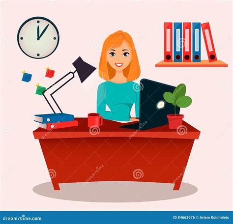 Business Woman Working In Office Character Vector Illustration