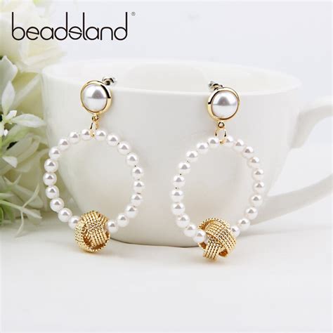beadsland drop earrings simulated pearl circle metal pendant fashion bohemia woman girl party