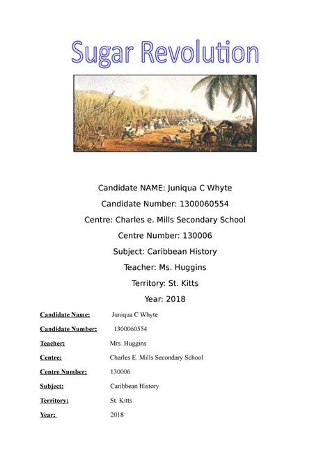 Juniqua Whyte Caribbean History Sba Candidate Name Juniqua