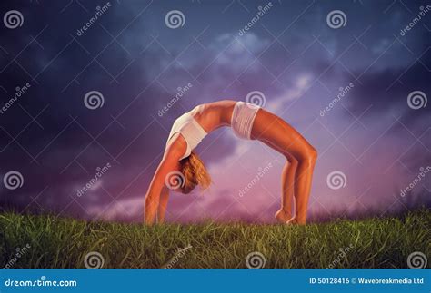 Composite Image Of Gorgeous Fit Blonde In Crab Pose Stock Photo Image