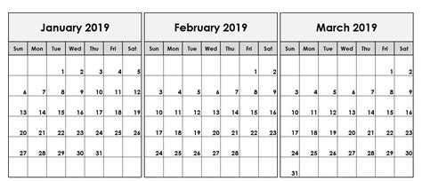February March 2019 Calendar Printable Template Free Download