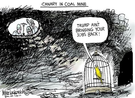 Political Cartoon Us President Trump Coal Miner Canary Jobs