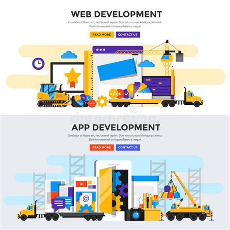 Flat Design Concept Banner Apps And Web Development Stock Vector