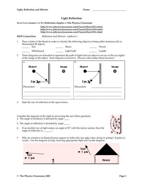 10 Science Light Reflection Worksheet Light Reflection Reflection