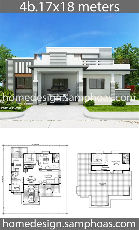 House Plans 17x18m With 4 Bedroom House Plan Map