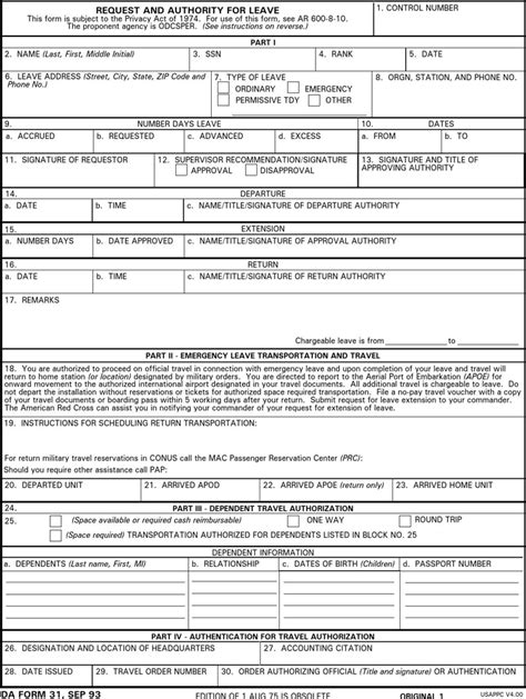 Army Fillable Leave Form Printable Forms Free Online