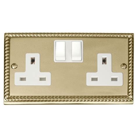 Click Deco Georgian Cast Brass 2 Gang 13a Double Pole Switched Socket