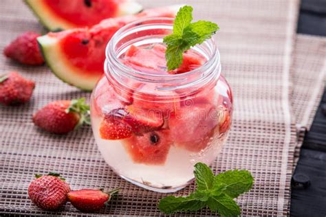 Infused Water Mix Of Strawberry And Watermelon Stock Image Image Of