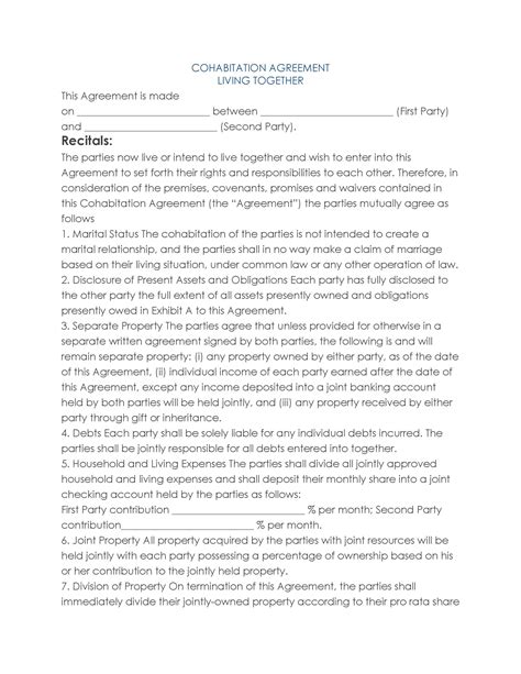 Our easy online cohabitation agreement form takes minutes to complete. Cohabitation Agreement - 30+ Free Templates & Forms ᐅ ...