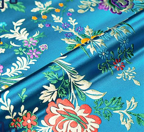 Lake Blue Floral Brocade Fabric Damask Jacquard Apparel Costume
