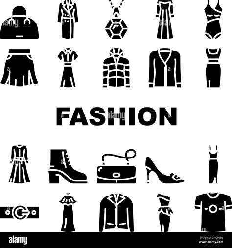 Conjunto De Iconos De Calzado Y Ropa De La Tienda De Moda Vector Imagen