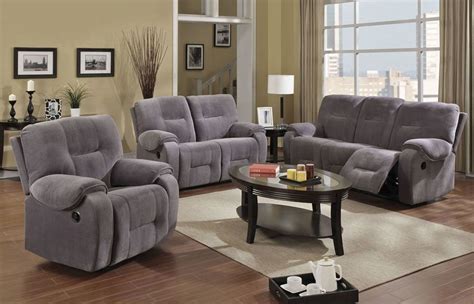 Gail Grey Microfiber Recliner Sofa Grey Living Room Sets Living Room