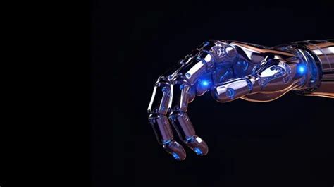 يد روبوتية تشير إلى مفهوم الاتصال في العرض ثلاثي الأبعاد بشري يد