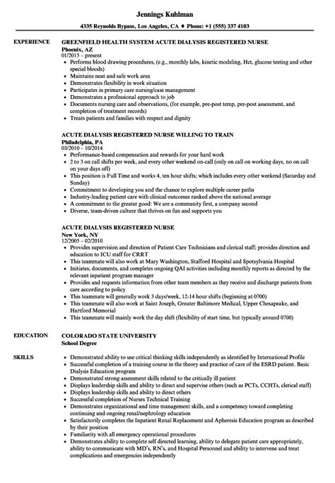 Nursing (and healthcare) resume examples. Sample Resume Dialysis Nurse - Dialysis Nurse Resume Sample