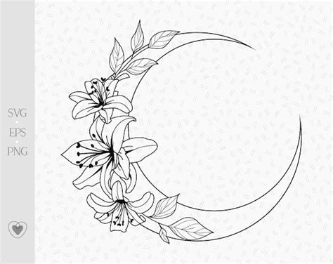 Floral Moon Svg Lily Flower Celestial Svg Crescent Moon - Etsy