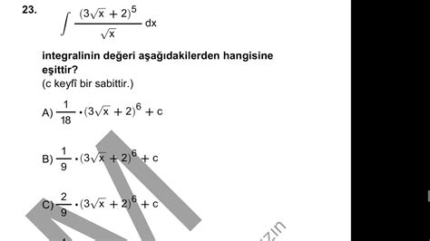 Ayt Matemat K Soru Bel Rs Z Ntegral Sorusu Youtube