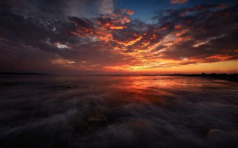 Sunset Evening Seascape Coast Sea Orange Sky Hd Wallpaper Peakpx