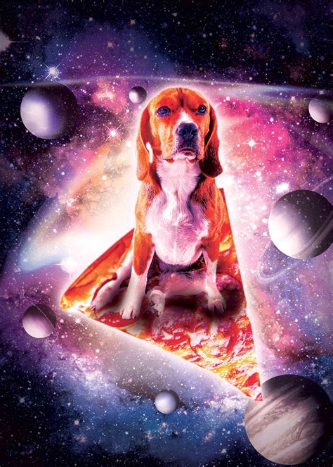 Galaxy Dog Riding Pizza Poster By Random Galaxy Displate