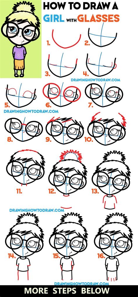 How To Draw A Cute Girl With Glasses Illustration Easy Steps Drawing